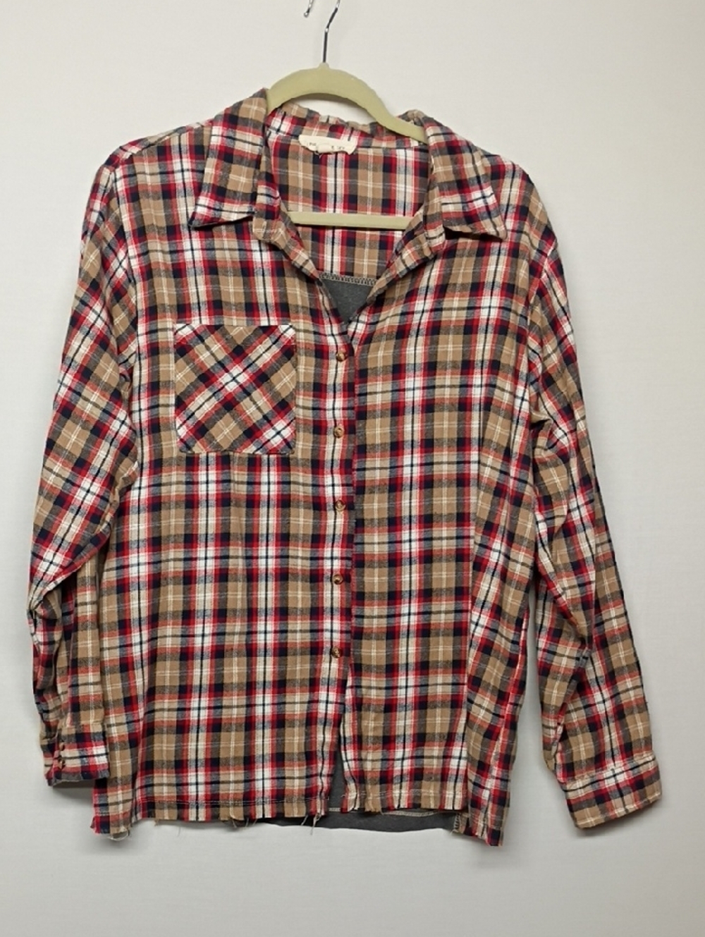 Plaid Button-Down Shirt with Graphic Back - Beige, Red & Gray - Picture 4 of 9